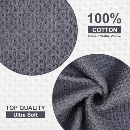 Homaxy Kitchen Towels and Dishcloths Set, Set of 8, Dark Grey | 100% Cotton Waffle Weave Kitchen Towels, Super Soft and Absorbent Dish Cloths, 12 x 12 and 13 x 28 Inches - color: Dark Grey, size: 8-Piece Set