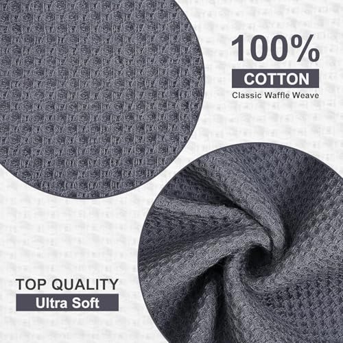 Homaxy Kitchen Towels and Dishcloths Set, Set of 16, Dark Grey | 100% Cotton Waffle Weave Kitchen Towels, Super Soft and Absorbent Dish Cloths, 12 x 12 and 13 x 28 Inches - color: Dark Grey, size: 16-Piece Set