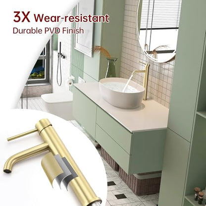 SUMERAIN Tall Bathroom Vessel Sink Faucet, Brushed Gold | 304 Stainless Steel, Water-Saving, Single Handle, Single Hole, Lead-freee, with Supply Lines, Easy Install - color: Brushed Gold, size: Vessel Sink faucet