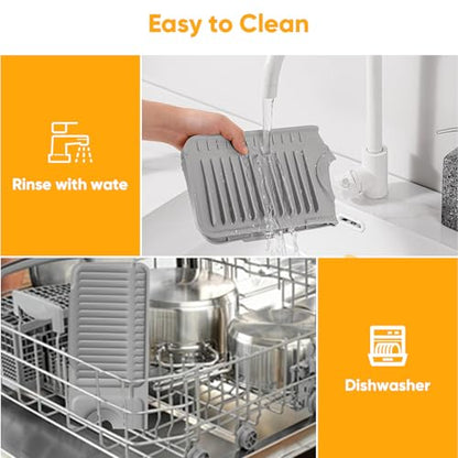 17.7'' Folding Faucet Mat for Kitchen Sink Splash Guard[7° Slope Fast Self-draining][Snap Lock Fit] Kitchen Sink Faucet Mat Splash Guard Kitchen Sink Area Water Splash Guard Behind Faucet Draining Mat - color: Light Gray, size: 17.7" x 5.5"