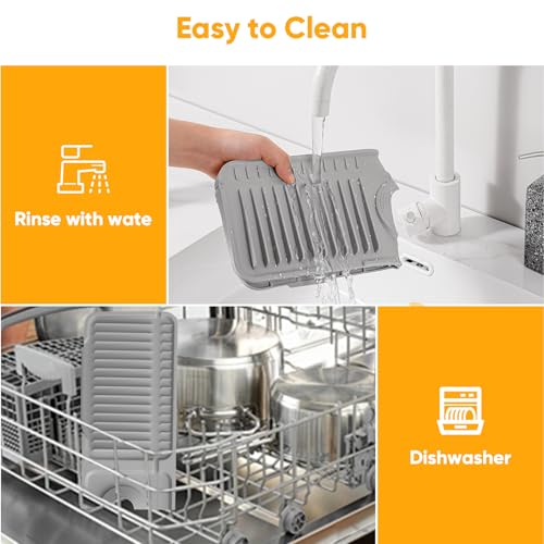24'' Folding Faucet Mat for Kitchen Sink Splash Guard[7° Slope Fast Self-draining][Snap Lock Fit] Kitchen Sink Faucet Mat Splash Guard Kitchen Sink Area Water Splash Guard Behind Faucet Draining Mat - color: Light Gray, size: 24" x 5.5"