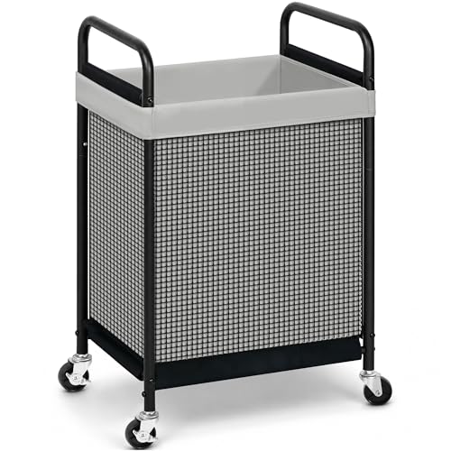 STORAGE MANIAC Rolling Laundry Hamper with Wheels 1-Section Laundry Sorter Rolling Laundrys Basket on Wheels with Removable Bag Clothes Hamper Laundrys Organizer Cart Bathroom Bedroom 90L Grey - color: Grey, size: 1-Section
