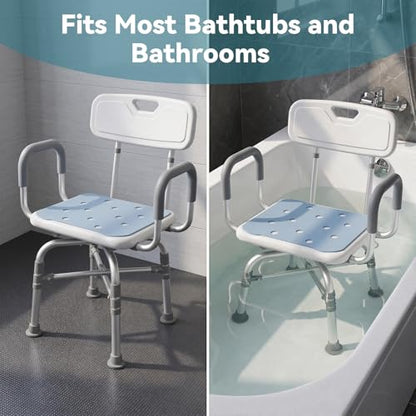 Swivel Shower Chair with Arms and Back, 450lbs Locking Shower Stool for Inside Shower Stall and Bathtub, Height Adjustable Rotating Shower Chair & Seat for Elderly, Adults, Handicap and Disabled - size: 450lbs Heavy Duty Shower Chair