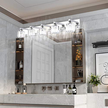 Aipsun Crystal Bathroom Vanity Light Stainless Steel Modern Vanity Light 5 Lights Crystal Bathroom Vanity Light Fixtures (Exclude Bulb) - color: Chrome (Round), size: 40 inch