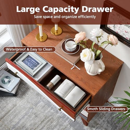 Ahokua 3-Drawer Dresser with Sculpted Wave Fronts, Tri-Color Drawer Design, Modern Chest of Drawers Storage Cabinet for Bedroom, Living Room, Hallway, or Office
