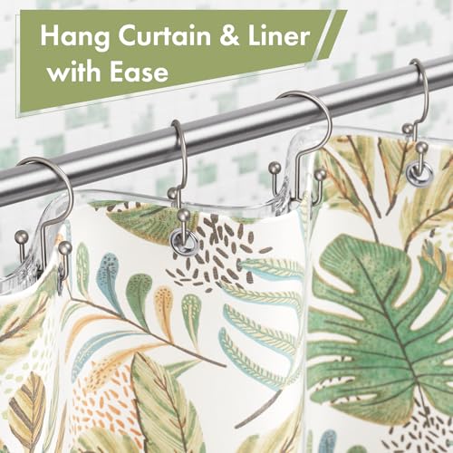 Matte Nickel Shower Curtain Hooks, 12PCS Minimalist Simple Double Shower Curtain Rings, Rust-Resistant Metal Shower Hooks Shower Curtain Hangers, Shower Rings for Bathroom Shower Rods Curtains - color: Matte Nickel, style: Minimalist - Double Hooks