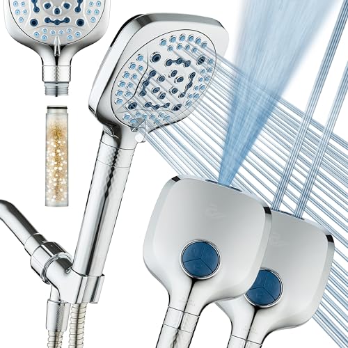 AquaCare 4X High Pressure 10 Spray Mode Filtered Showerhead - Handheld Shower Head Filters Chlorine to Heal Dry Skin, Revive Hair - Dual Power Wash Cleans Tub, Tile, Pets - Hard Water Softener, Chrome - color: Chrome