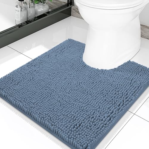 Smiry Toilet Rugs U-Shaped 20x20, Extra Soft Absorbent Contoured Bath Mat | Grayish Blue, Machine Washable Non Slip Luxury Chenille Contour Bath Rugs for Toilet - color: Grayish Blue, size: 20" X 20" Contour Rug