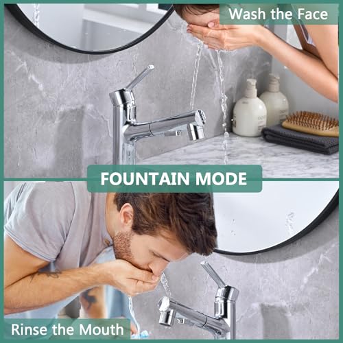 Bathroom Sink Faucet with Pull Out Sprayer, Single Handle Modern Bathroom Basin Faucet with Pop-up Sink Drain Stopper & Deck Plate 1 or 4-inch Centerset 3 Hole, Chrome - color: Chrome