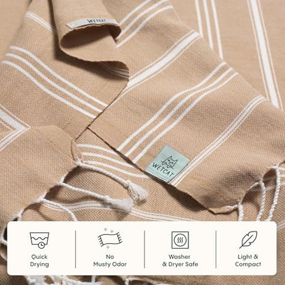 WETCAT Turkish Hand Towels with Hanging Loop, Set of 2 (20" x 30") 100% Turkish Cotton, Pre-Washed, Quick Drying, for Kitchen or Bathroom - Tawny Brown - color: Tawny Brown