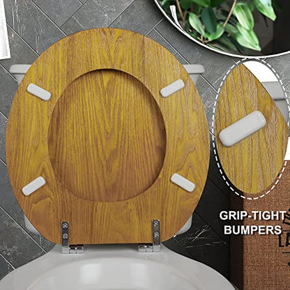 Angel Shield Durable Wood Veneer Natural Toilet Seat Metal Hinged Easy Clean Anti-scratch American Standard(Round,Oak) - color: Oak, size: Round-16.5”
