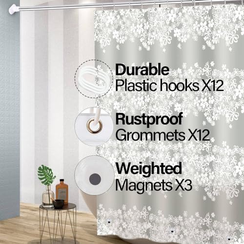 Plastic Shower Liner - Premium PEVA 4G Shower Curtain Liner with Rustproof Grommets and 3 Weighted Magnets, Waterproof Shower Curtains for Bathroom (White Flower) - color: White Flower, size: 71"W x 71"L (Pack of 1)