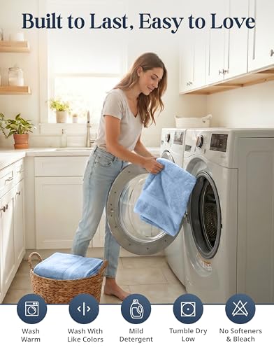LANE LINEN 100% Cotton Bath Towels 6 Piece Set - Super Soft, Quick Dry & Absorbent - 2 Bath, 2 Washcloths, 2 Hand Towels for Bathroom - Hotel Quality, Minimal Lint after 3 Washes - Cerulean Blue - color: 07: Cerulean Blue