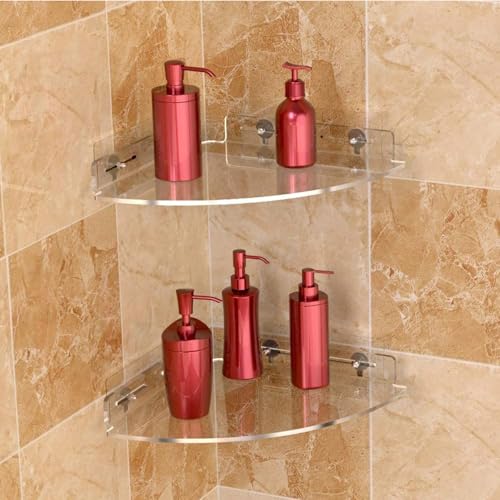 Floating Corner Shelf, Acrylic Clear Corner Shower Organizer Wall Mounted Storage Rack for Bathroom Kitchen Dorm Toilet