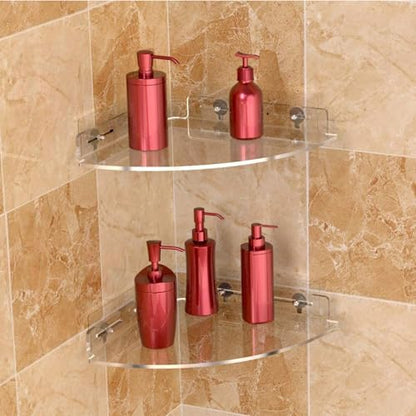 Floating Corner Shelf, Acrylic Clear Corner Shower Organizer Wall Mounted Storage Rack for Bathroom Kitchen Dorm Toilet