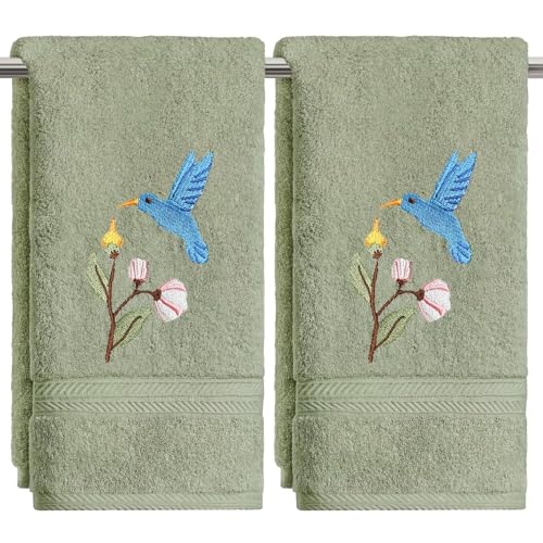 Artoid Mode 2 Pcs Sage Green Bird Floral Embroidered Hand Towels for Bathroom, 100% Cotton Soft Absorbent Farmhouse Decor Towels, 13.7 x 29.5 Inch - color: Sage Green, size: 13.7" x 29.5", 2PCS