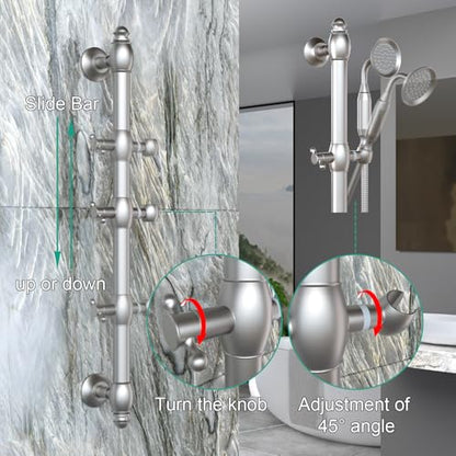 Shower Slide Bar with Handheld Shower Head Brass Adjustable Height Wall-mounted Retro Shower Head Holder with 59 inch Hose for Bathroom,Brushed Nickel - color: Brushed Nickel