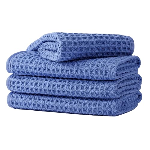 Microfiber Waffle Face Towels, 4 Pieces, Soft, Absorbent, Fast Drying, Lint Free 430 GSM (Dark Blue) - color: Dark Blue