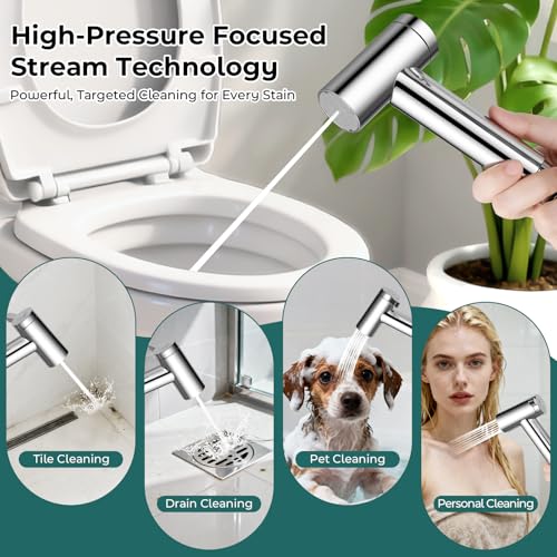 Handheld Bidet Sprayer for Toilet, Adjustable Water Pressure Control Rotary Switch with Bidet Hose, Exclusive Single Nozzle High Pressure Mode for Cleaning Stubborn Stains, Chrome-1 - color: Chrome-1