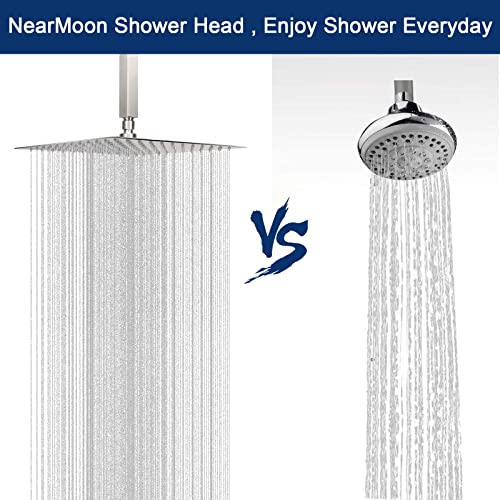 NearMoon Rain Shower Head With Shower Arm, Ceiling Mount Square Shower, Stainless Steel Ceiling Rainfall Showerhead- Waterfall Full Body Coverage (12 Inch, Brushed Nickel) - color: Brushed Nickel, size: 12 Inch