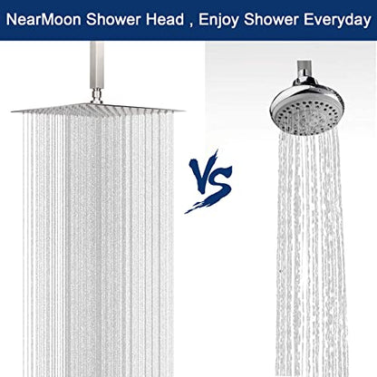 NearMoon Rain Shower Head With Shower Arm, Ceiling Mount Square Shower, Stainless Steel Ceiling Rainfall Showerhead- Waterfall Full Body Coverage (12 Inch, Brushed Nickel) - color: Brushed Nickel, size: 12 Inch