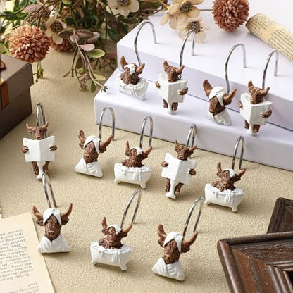 Roowest 12 Pcs Adult Highland Cow Shower Curtain Hooks Western Shower Curtain Hooks Stainless Steel Rust Resistant Rings Hangers for Winter Farmhouse Rustic Bathroom Decor - style: Adult Highland Cow