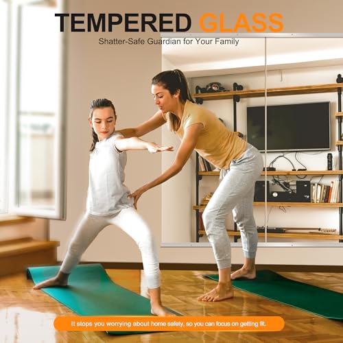 Home Gym Mirror, 50''x25''x2PCS Silver Wall Mounted | Large, Frameless, Tempered Glass, For Home Gym, Garage, Bedroom, Bathroom - size: 50''x25''x2PCS
