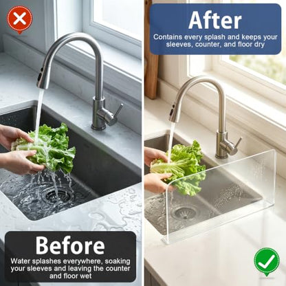 PRETYZOOM Acrylic Sink Splash Guard, Self-Adhesive Clear Panel, 15.7x8 in | Splash Barrier for Kitchen and Bathroom Countertop, Fits Stainless Steel and Glass, Smooth Surfaces, Easy Install - size: 40.00X21.00X5.00CM