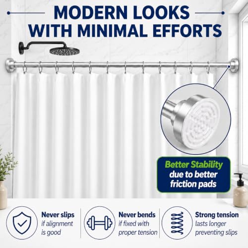 Adjustable Shower Curtain Rod - Rust Free Shower Rods 26-78 Inches | Extendable No Drill Curtain Rod, Heavy Duty Tension Rod for Hanging Home, Bedroom, Closet & Showers Curtains - color: Silver