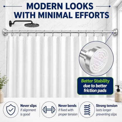 Adjustable Shower Curtain Rod - Rust Free Shower Rods 26-78 Inches | Extendable No Drill Curtain Rod, Heavy Duty Tension Rod for Hanging Home, Bedroom, Closet & Showers Curtains - color: Silver