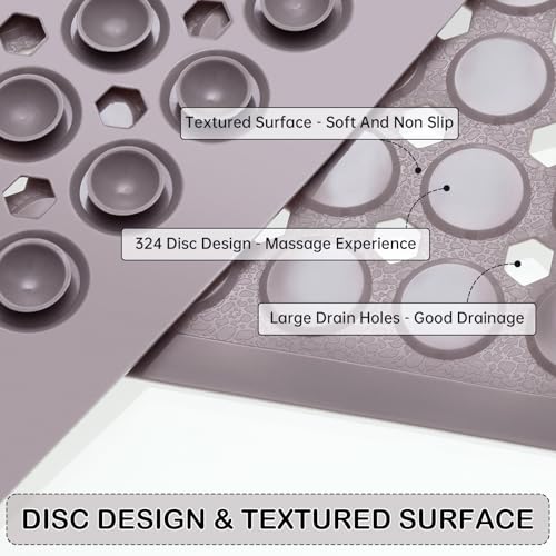 Non-Slip Bathtub and Shower Mats, Power Grip Bath Mat 35 x 16.3 Inch with Suction Cups and Drain Holes for Tub Bathroom Floor Safety, Machine Washable Soft Bathmat, Tan - color: Tan