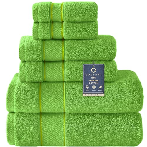 COZYART Bath Towel Set 6 PCS, Luxury 100% Turkish Cotton 650GSM Ultra Soft | Absorbent Quick Dry, OEKO‑Tex 100 Cert. Zero Twist Ring Spun Cotton, Plush Fluffy, Breathable Hotel Quality Bathroom Towels - color: Grass Green