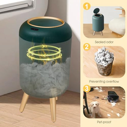 Bathroom Trash Can Automatic Touchless,Gold Green Small Garbage Can | 3 Gallon Smart Sensor Trash Bin,Plastic Waste basket with Lid and Legs Touchless Trash Bin for Kitchen,Bedroom,Toilet,Office - color: Green