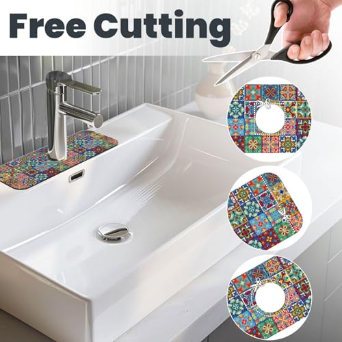 Talavera Mexican Ceramic Tile Floral Kitchen Sink Splash Guard Faucet Mat Super Absorbent Fast Drying Mat Sink Gadgets-Fast Drying Pad Sink Mat For Kitchen Bathroom (15" X 5.5" ) - color: Talavera Mexican Ceramic Tile