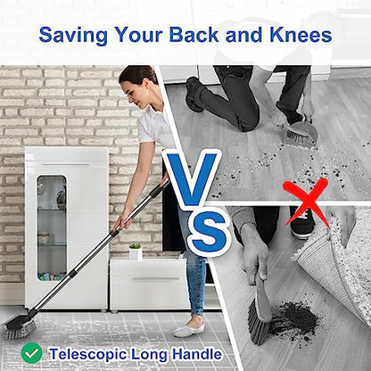 Floor Scrub Brush with 55" Long Handle, 10" Wide Stiff Bristles Deck Brush, Stainsless Steel Pole Heavy-Duty Cleaning Brush, 2-in-1 Scrubber with Ruber Squeegee for Deck, Patio, Pool, Tile, Wall