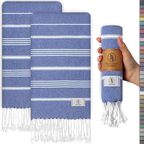 Ossano Decorative Turkish Hand Towels - Thin & Quick Dry - Set of 2 (30" x 18") - for Kitchen & Bathroom - Multifunctional as - Bath Hand Towels, Face Towel for Bathroom and Kitchen - Royal Blue - color: Royal Blue