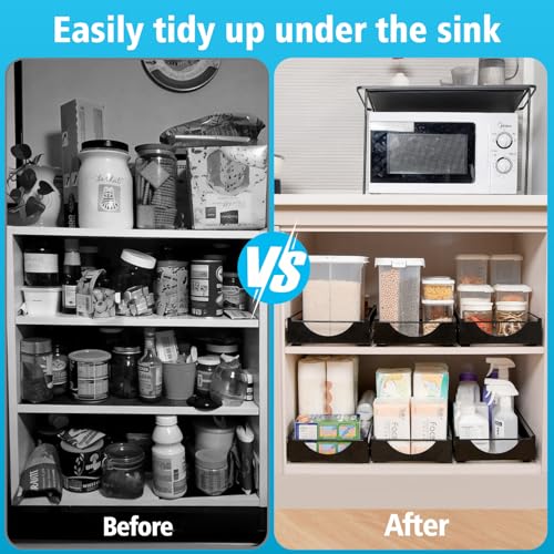 Under Sink Pull Out Organizer, Single-Tier Metal Drawer Slide Out Storage Shelf, No-Drill Nano Adhesive Installation, Fits 16"+ Deep Cabinets for Kitchen Bathroom Pantry Storage - size: Single-layer Medium