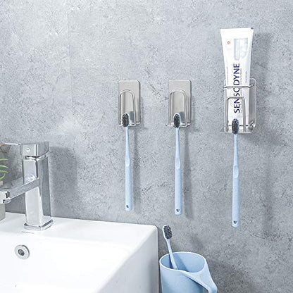 HANZE Toothbrush Holder 2 Pack self-Adhesive SUS 304 Stainless Steel Electric Toothbrush Hook Wall Mounted Razors Cup Holder for Bathroom - color: 2 Pack (2 in 1)