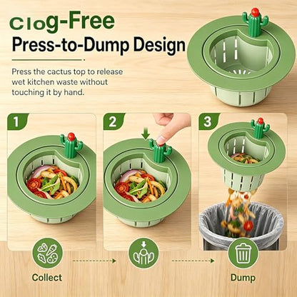 Cactus Kitchen Sink Drain Strainer,Press Automatic Dumping Basket（Yellow） - color: Yellow