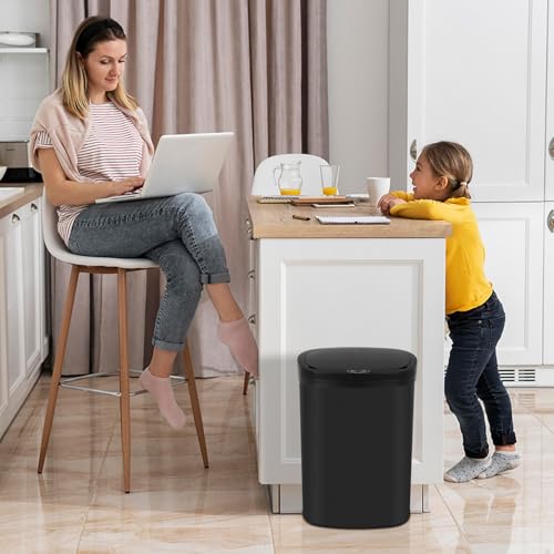 Kitchen Trash Can Automatic Black Trash Can with Lid 13 Gallon Garbage Bin | Motion Sensor Bathroom Trash Can,50 Liter Touchless Trash Bin,Garbage Can Waterproof Wastebasket for Toilet,Office,Caravans, - color: Black