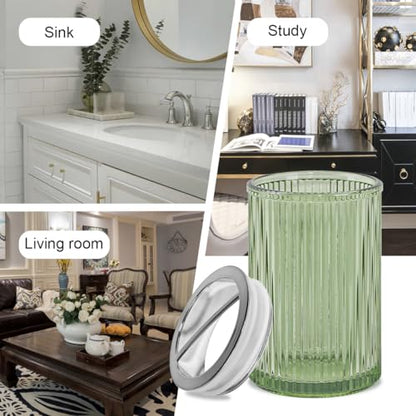 Green Toothbrush Holders for Bathrooms, 2pcs Glass Toothbrush Holder and 12oz Bathroom Tumbler Cup Set, Silver Tooth Brush and Toothpaste Organizer for Bathroom Vanity Countertop - color: Green Silver