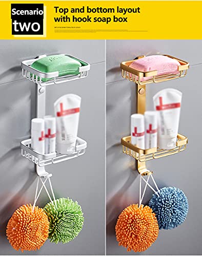Soap Dish with Hook for Bathroom Shower Kitchen Sponge Holder Wall Mounted Rustproof No Drilling Adhesive Bar Soap Holder,Gold - color: Gold