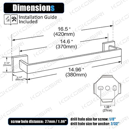 KOKOSIRI 16-Inch Single Towel Bar, Bathroom Kitchen Towel Holder, Wall Mounted SUS304 Stainless Steel Towel Rack 2 Pack, Matte Black, B4003BK-L16-P2 - color: Matte Black, size: 16-Inch (2 Pack)