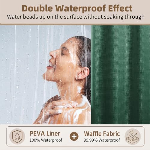 Siiluminisoy Shower Curtain and Liner Set, Waffle Shower Curtain Set with 12 Stainless Steel Hooks, Waterproof Luxury Fabric Shower Curtains for Bathroom and Hotel, Dark Green, 72" W x 84" H - color: Dark Green, size: 72"W x 84"L (Pack of 1)