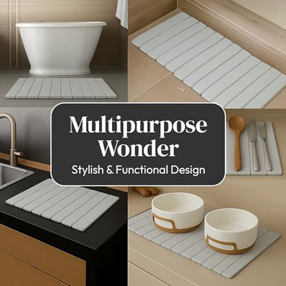 Foldable Stone Bath Mat for Bathroom, Diatomaceous Earth, 24" x 16", 1 Pack | Absorbs Water in Seconds, Easy & Compact Storage, For Bathrooms, Kitchens, Pet Areas, Includes Safety Mat & Sanding Tool - style: Roll-up/Foldable