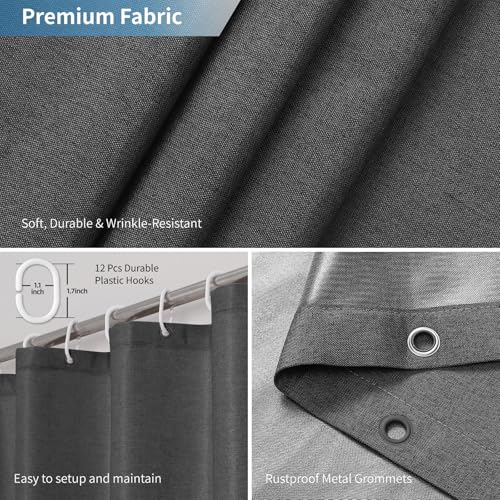 2-in-1 Waterproof Fabric Shower Curtain,No Separate Liner Needed,Linen Textured,Effortless Cleaning & Washable Bathroom Shower Curtain Set with 12 Plastic Hooks,72"x72",Charcoal Grey - color: Charcoal Grey, size: 72"W x 72"L (Pack of 1)