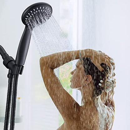 Handheld Shower Head High Pressure 5-Settings with Hose, Matte Black | Powerful Water Spray, Against Low Pressure Water Flow, 59 Inch Stainless Hose, Adjustable Mount - color: Black