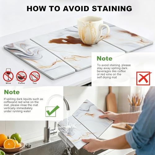 Stone Drying Mat for Kitchen Counter, Quick Diatomaceous Earth Mats for Dishes, 24"L x 16" W Super Absorbent Fast-Drying Collapsible Countertop Stone Mat (Marble White-08, 24" x 16") - color: Marble White-08