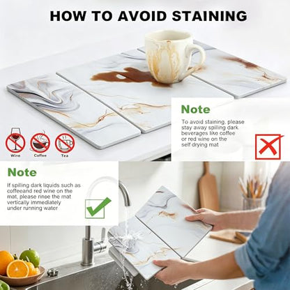Stone Drying Mat for Kitchen Counter, Quick Diatomaceous Earth Mats for Dishes, 24"L x 16" W Super Absorbent Fast-Drying Collapsible Countertop Stone Mat (Marble White-08, 24" x 16") - color: Marble White-08