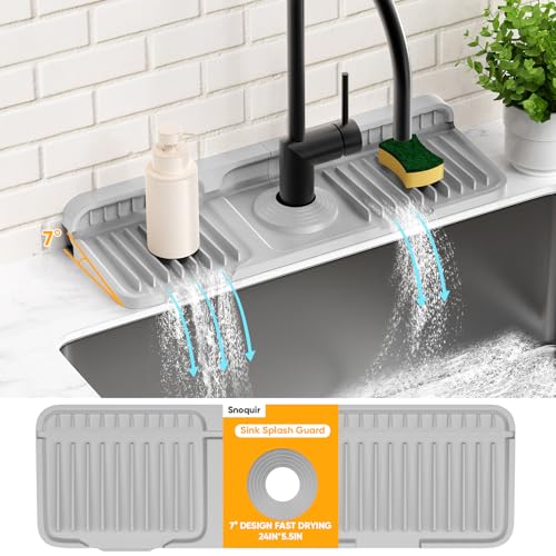 14.6 inch Faucet Mat for Kitchen Sink Splash Guard[7° Slope Fast Self-draining][Snap Lock Fit]Kitchen Sink Faucet Mat Splash Guard Kitchen Sink Area Water Splash Guard Behind Faucet Draining Mat - color: Light Gray, size: 14.6" x 5.5"